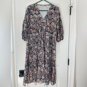 SHEIN Multicolored Paisley 3/4 Sleeved Tiered Dress Size Small